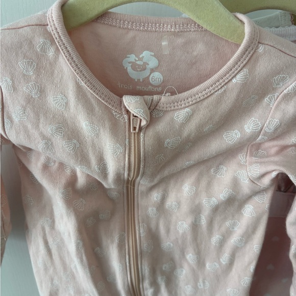 Baby Pyjamas Footies Pink and White 6 Months Pack of 3 Girlhood Coton Fleece - Picture 4 of 4